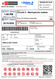 Пример билета на Мачу-Пикчу